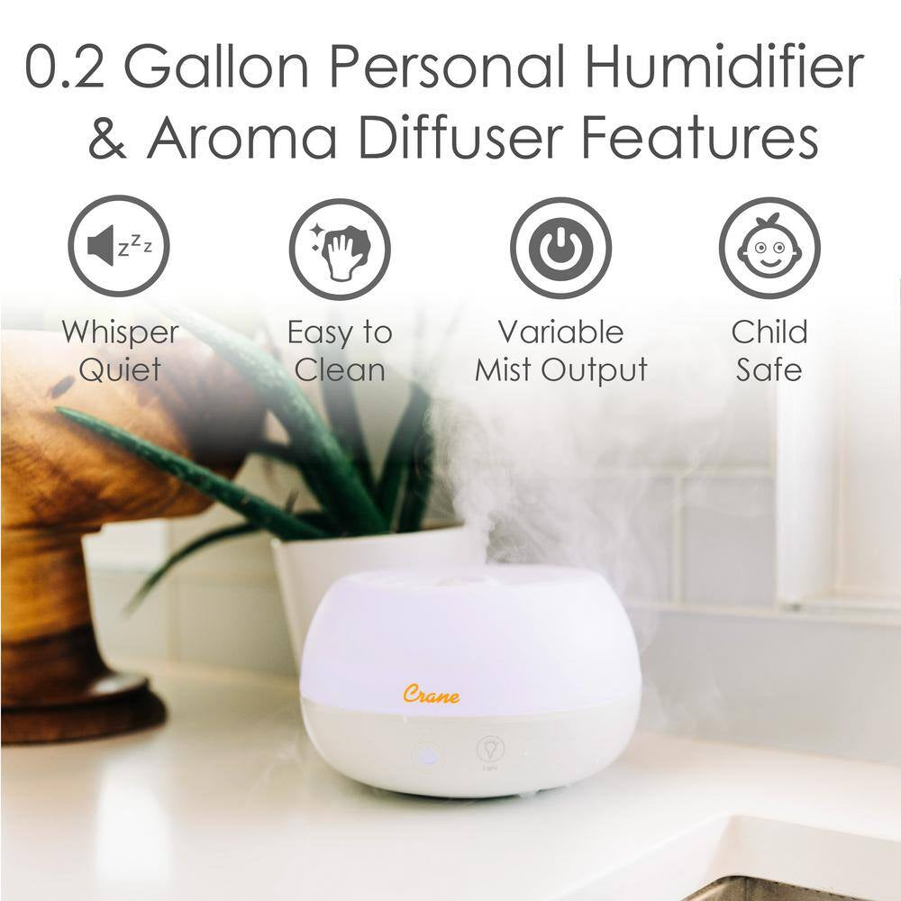 0.2 Gal. 2-In-1 Ultrasonic Cool Mist Humidifer & Aroma Diffuser for Small Rooms up to 160 Sq. Ft.