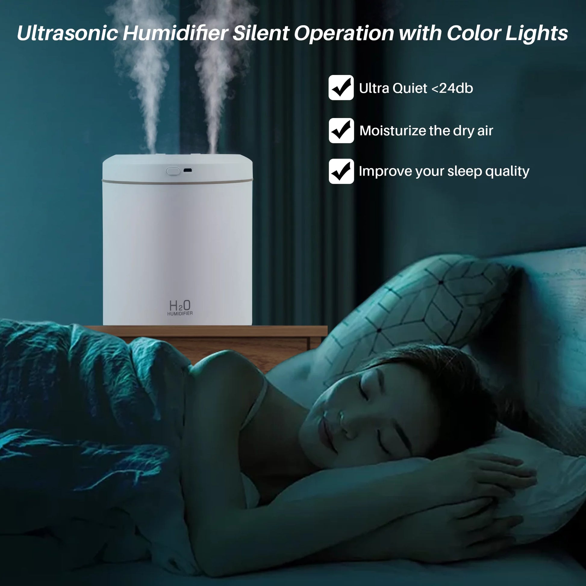 2L Ultrasonic Cool Mist Humidifier for Room Air Vaporizers and Humidifier for Baby, White