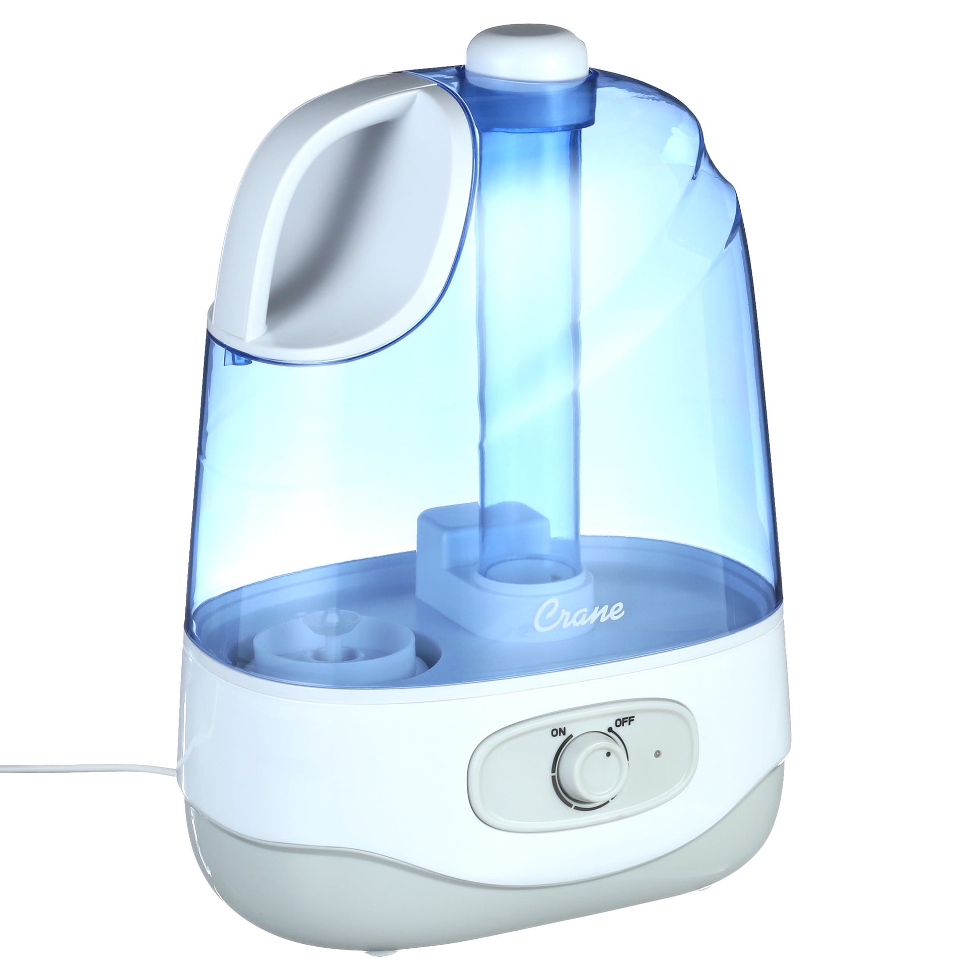 Crane USA Ultrasonic Cool Mist Humidifier, 1.0 Gallon, 24 Hour Run Time, Whisper Quiet, 500 Sq. Ft. Coverage, Blue/White