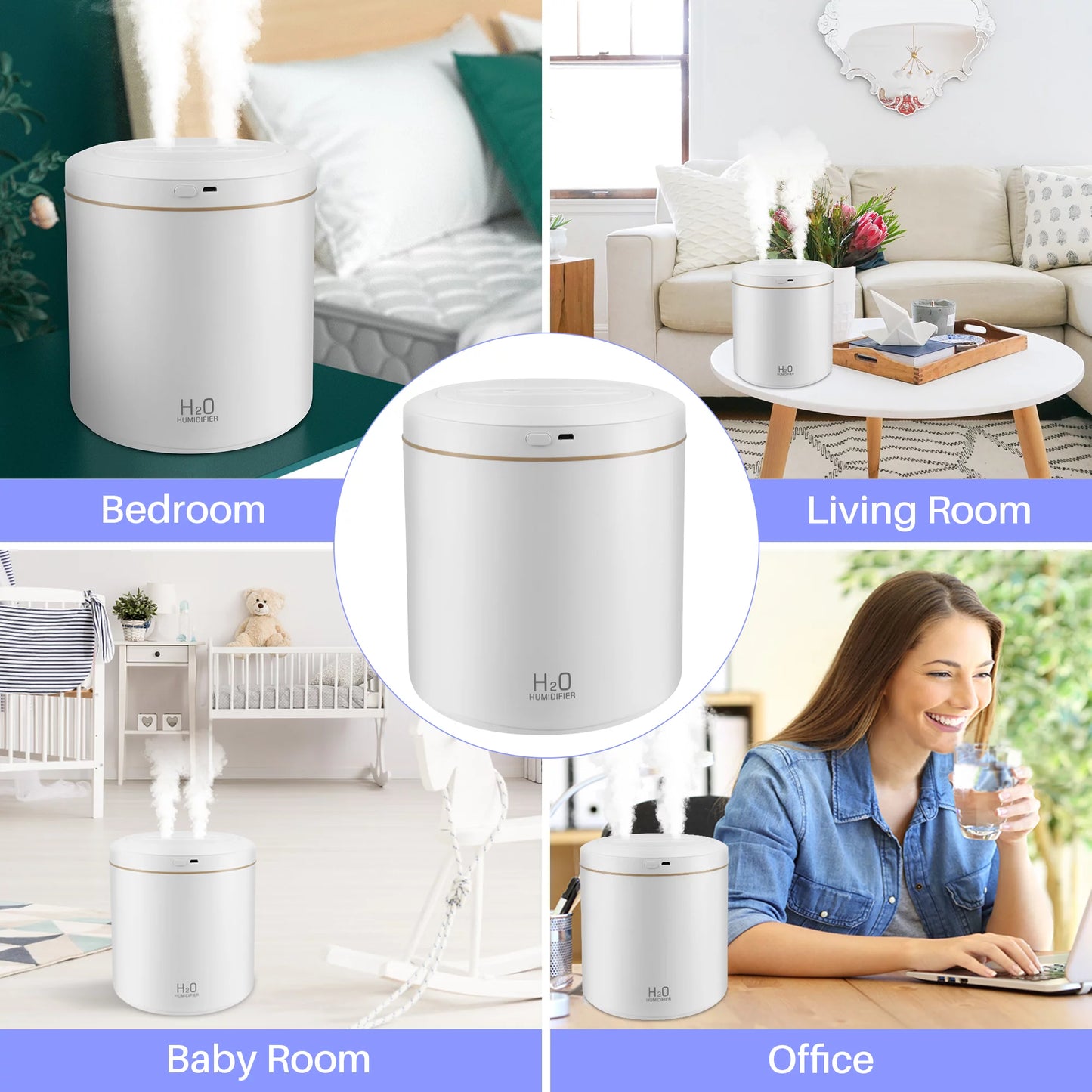 2L Ultrasonic Cool Mist Humidifier for Room Air Vaporizers and Humidifier for Baby, White