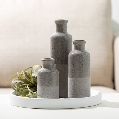 Ceramic Gray Vase Set, Three (3) Grey Vases Home Décor, Gray Decorative Bottles, Gray Vases for Centerpieces Home Decoration CM2859