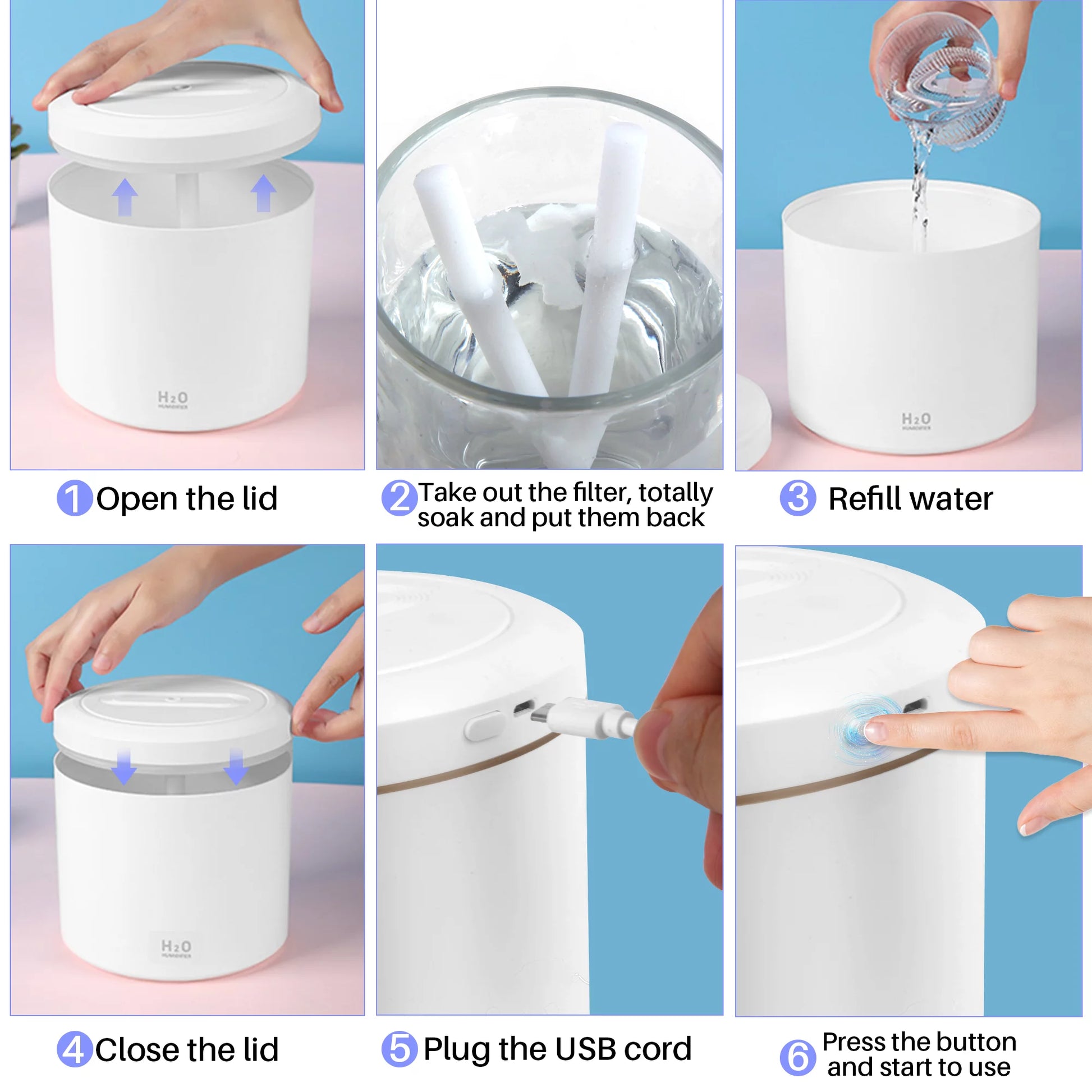 2L Ultrasonic Cool Mist Humidifier for Room Air Vaporizers and Humidifier for Baby, White