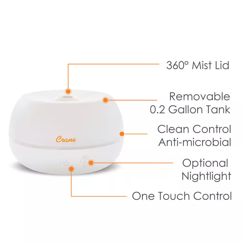 0.2 Gal. 2-In-1 Ultrasonic Cool Mist Humidifer & Aroma Diffuser for Small Rooms up to 160 Sq. Ft.