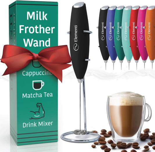 Milk Frother Wand & Matcha Mixer, Mini Electric Whisk for Coffee (Black)