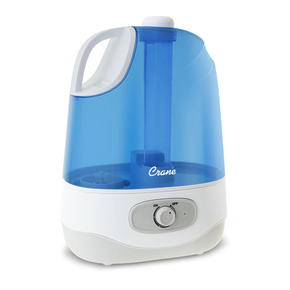 Crane USA Ultrasonic Cool Mist Humidifier, 1.0 Gallon, 24 Hour Run Time, Whisper Quiet, 500 Sq. Ft. Coverage, Blue/White