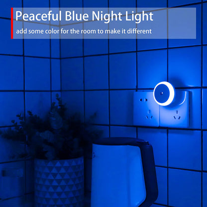 Blue LED Night Light, Plug In, Dusk to Dawn Smart Sensor, Small round Nightlight, Energy Saving, Night Light Plug into Wall for Bathroom, Kitchen, Bedroom, Hallway, Stairway, Travel, 2 Pack